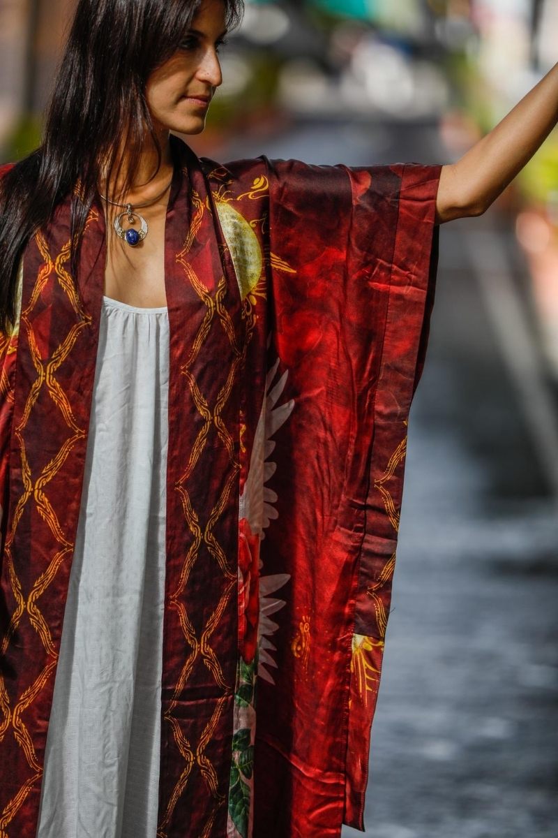 PRE ORDER - Mystic Red Rose Silk Kimono image 2