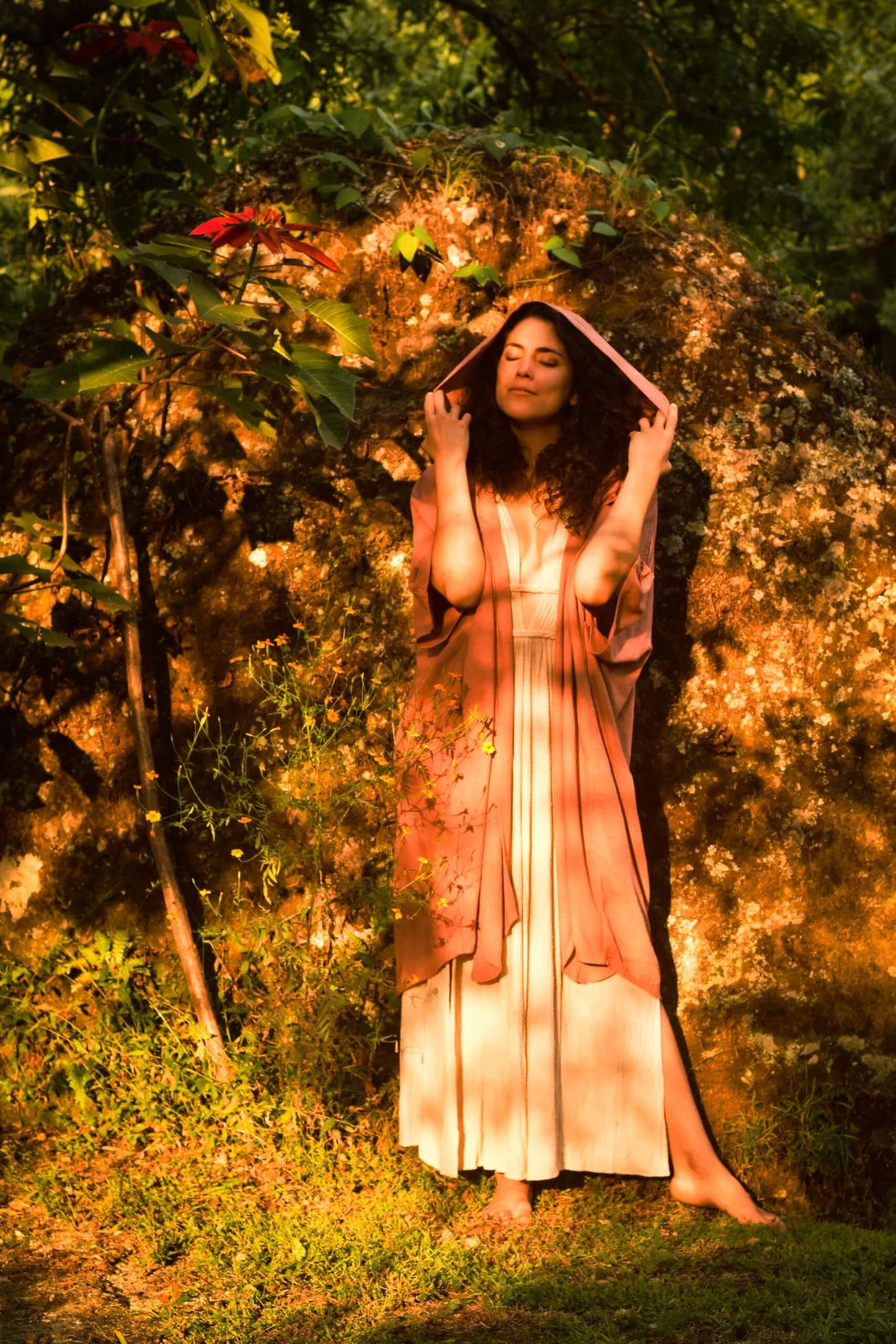 Essene Hood Kimono – Raw Silk Dusky Pink image 6