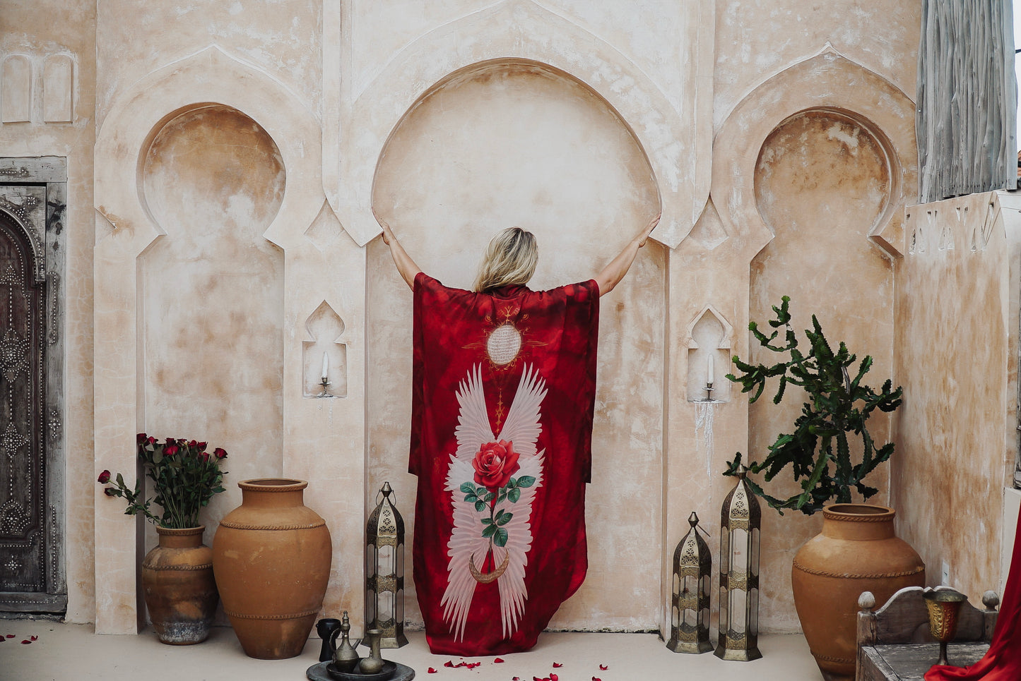 PRE ORDER - Mystic Red Rose Silk Kimono