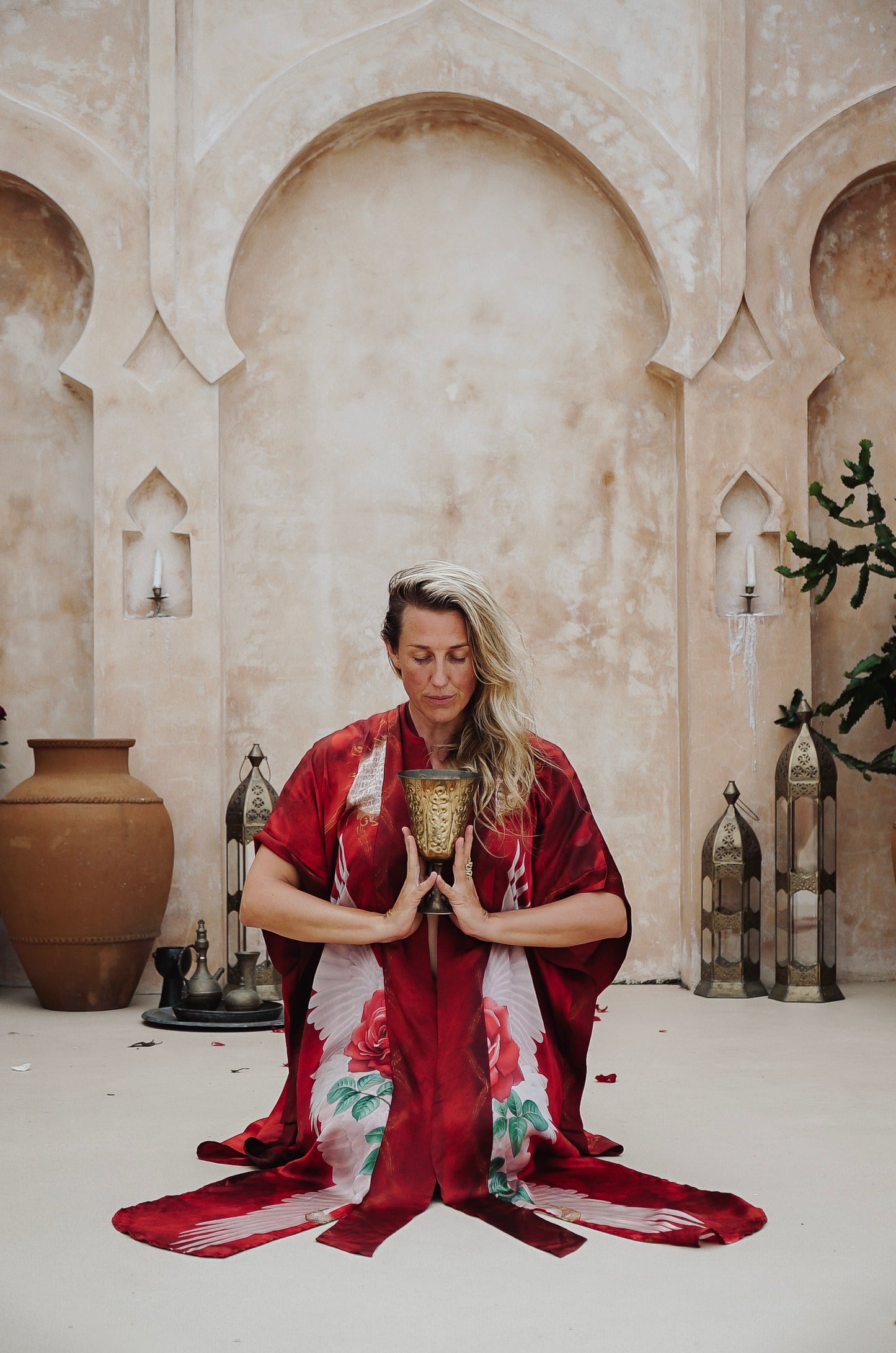 PRE ORDER - Mystic Red Rose Silk Kimono