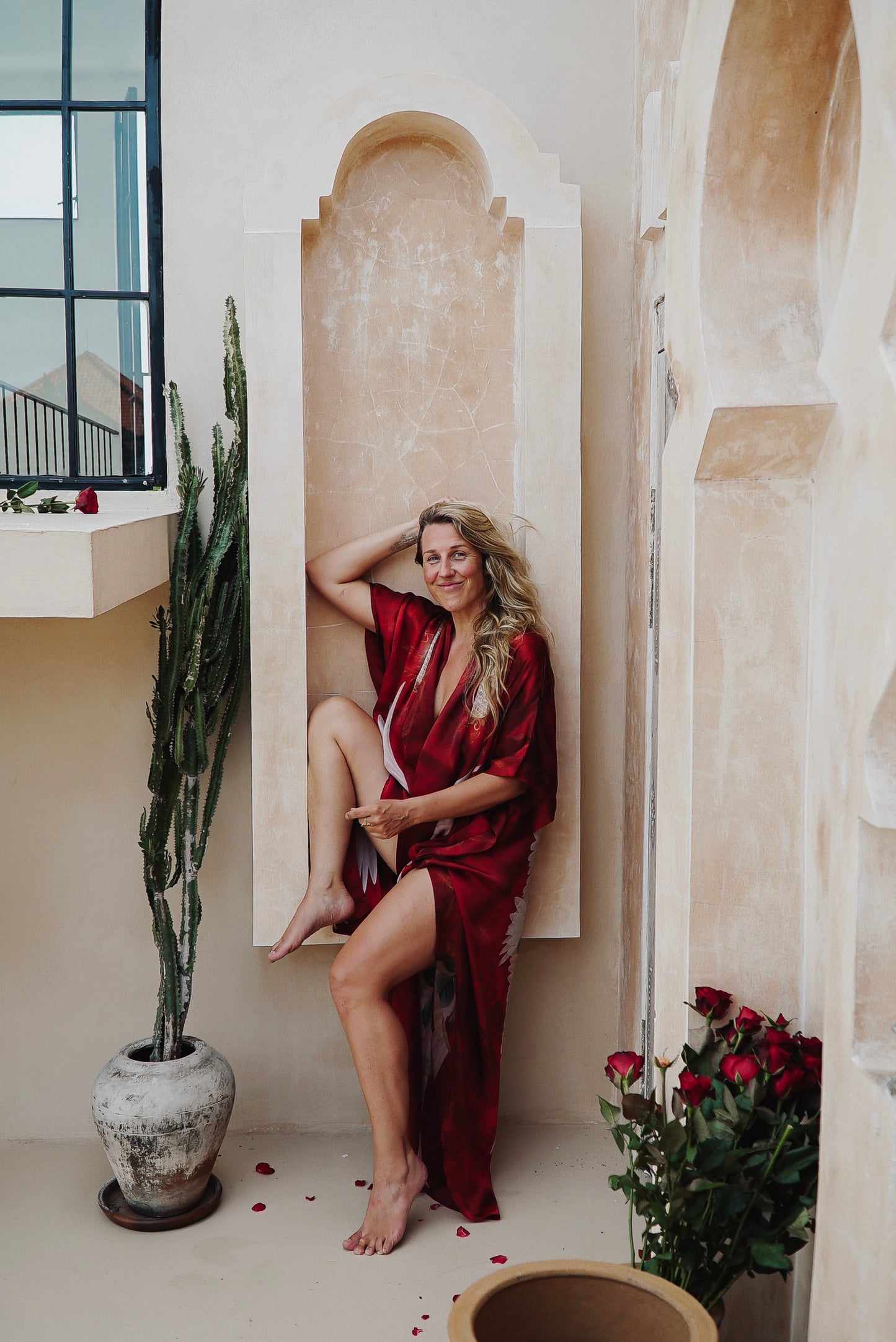 PRE ORDER - Mystic Red Rose Silk Kimono