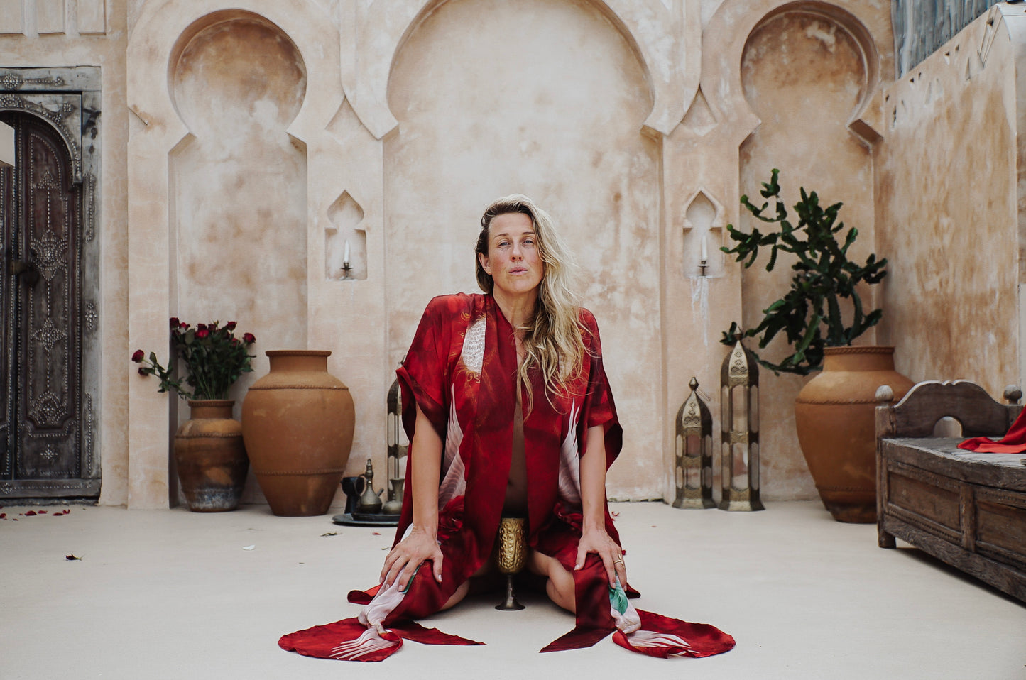 PRE ORDER - Mystic Red Rose Silk Kimono
