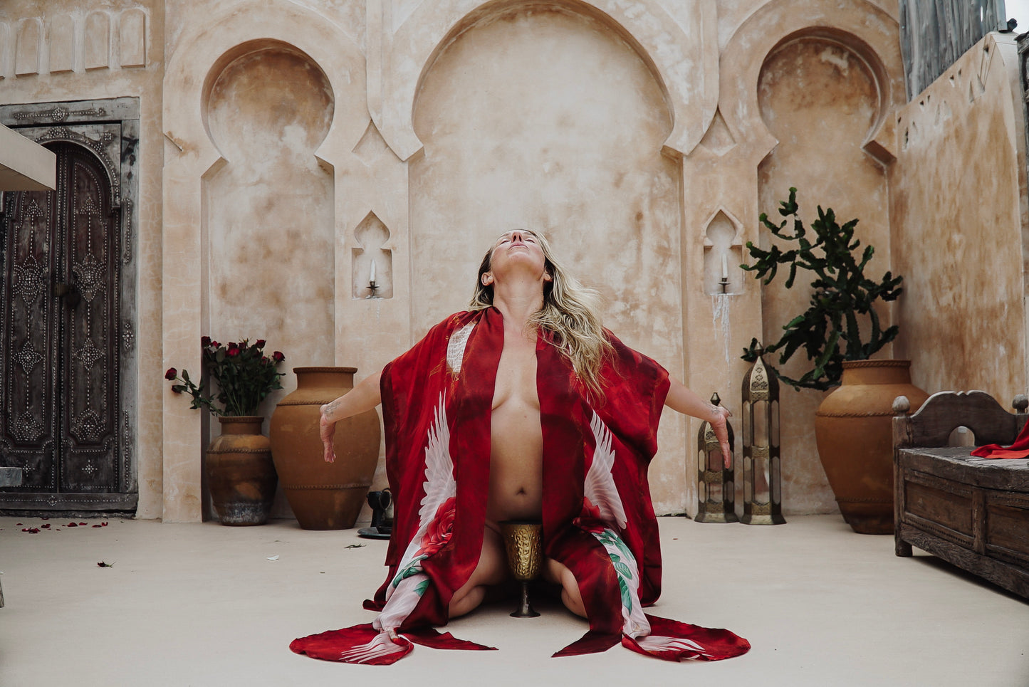 PRE ORDER - Mystic Red Rose Silk Kimono