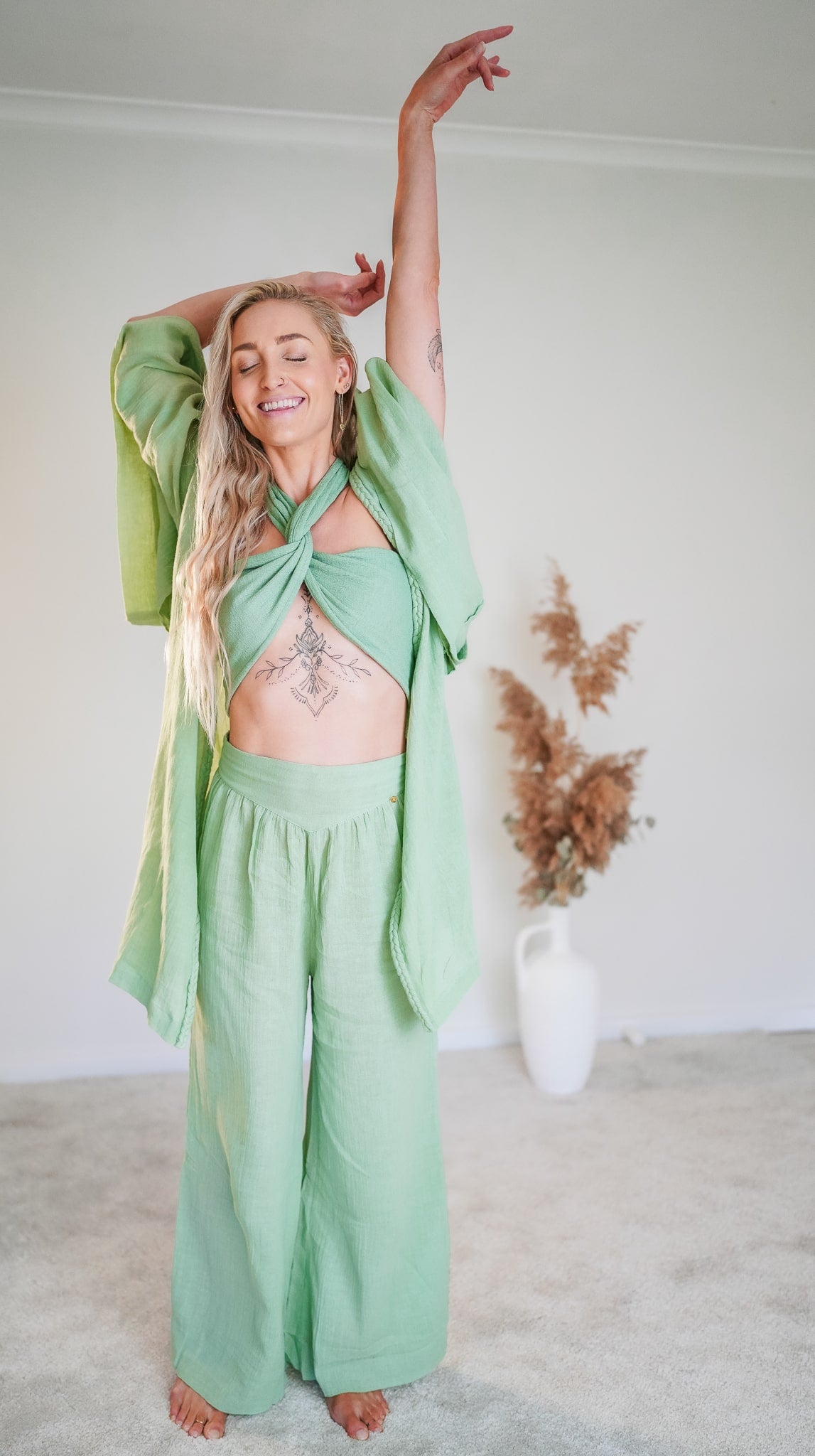 Tayu Kimono Mint - Nettle Fibre image 1