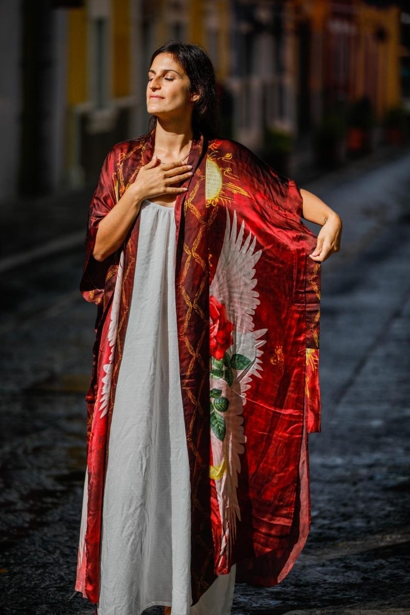PRE ORDER - Mystic Red Rose Silk Kimono image 3