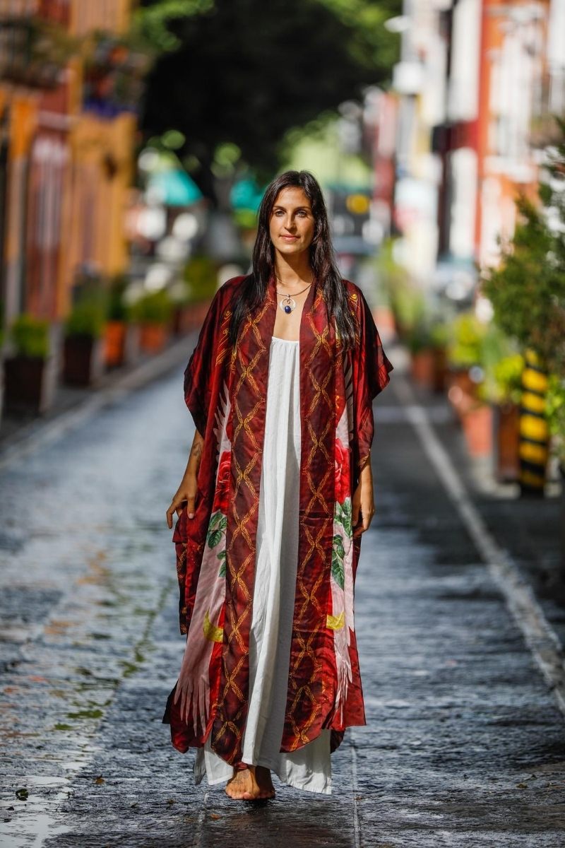 PRE ORDER - Mystic Red Rose Silk Kimono image 1