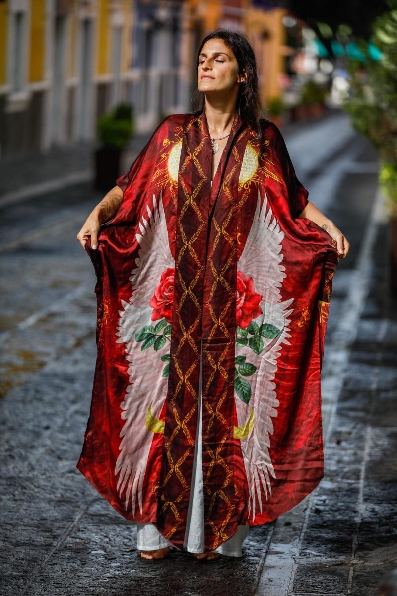PRE ORDER - Mystic Red Rose Silk Kimono image 0