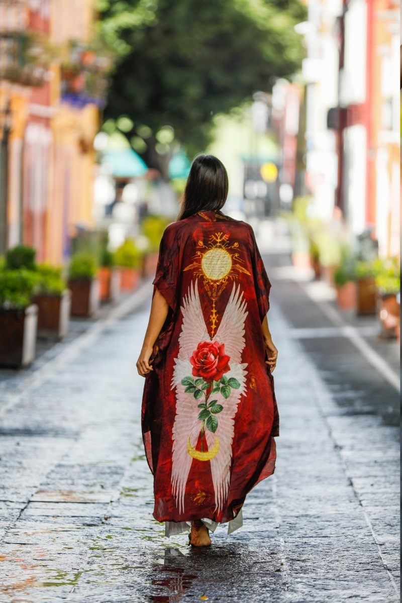 PRE ORDER - Mystic Red Rose Silk Kimono image 4