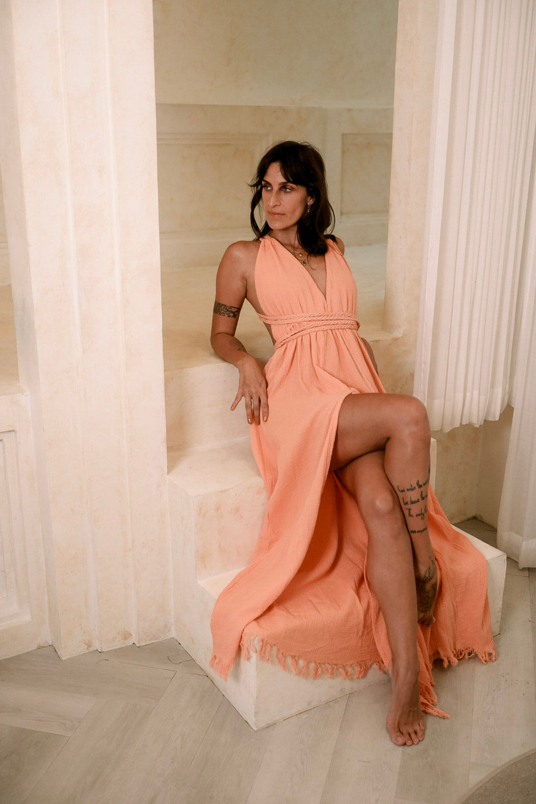Magdala Dress - Organic Cotton Peach
