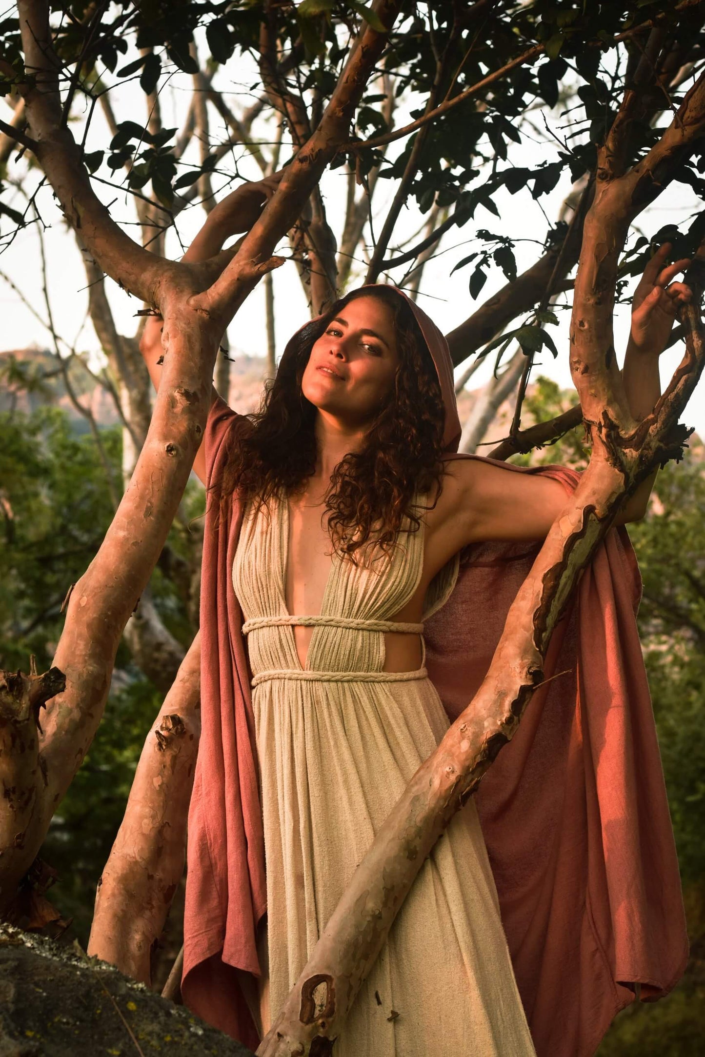 Essene Hood Kimono – Raw Silk Dusky Pink image 5