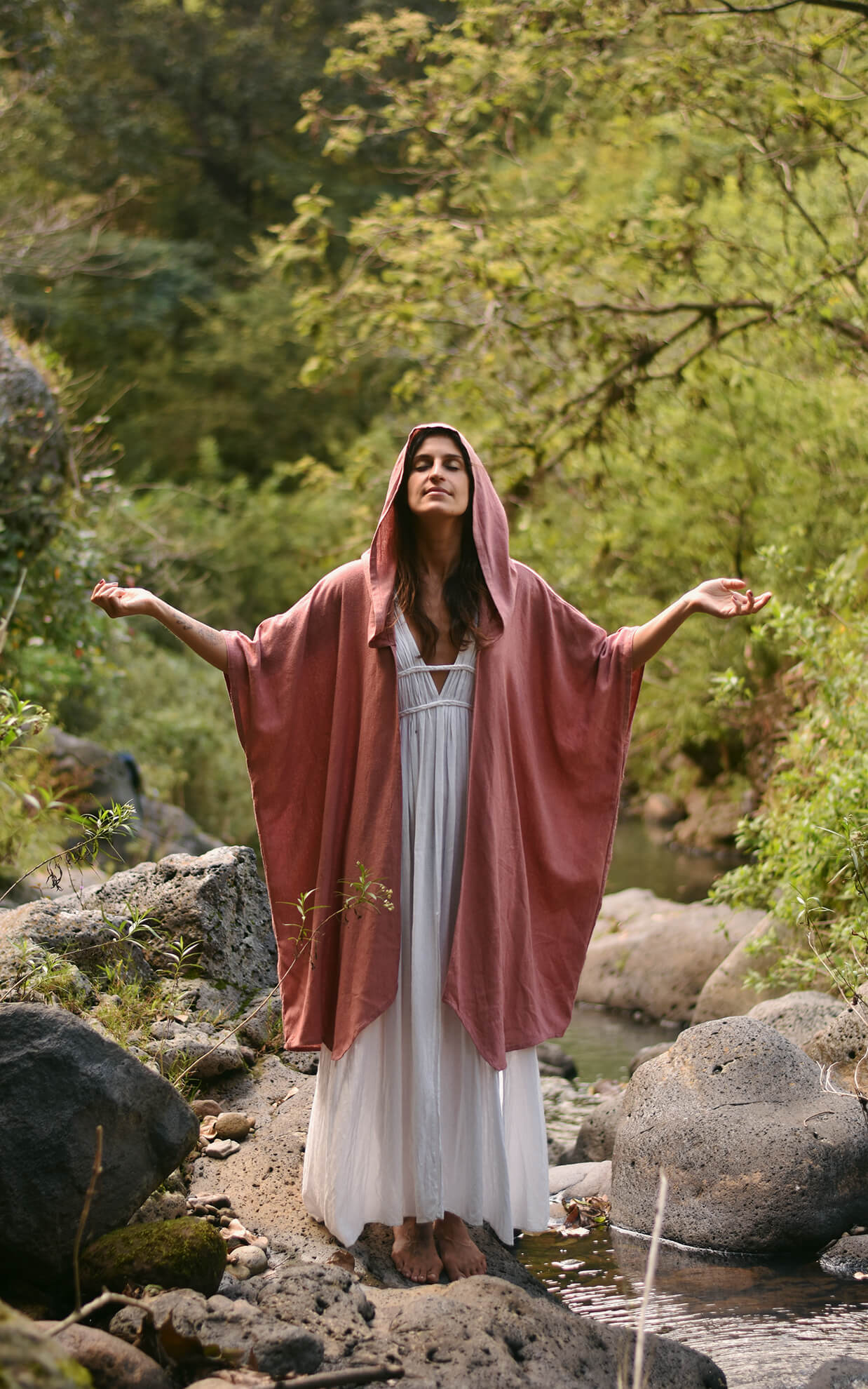 Essene Hood Kimono – Raw Silk Dusky Pink image 2