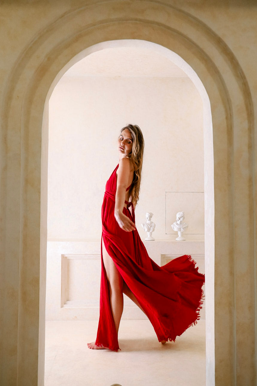 Magdala Dress - Organic Cotton Red