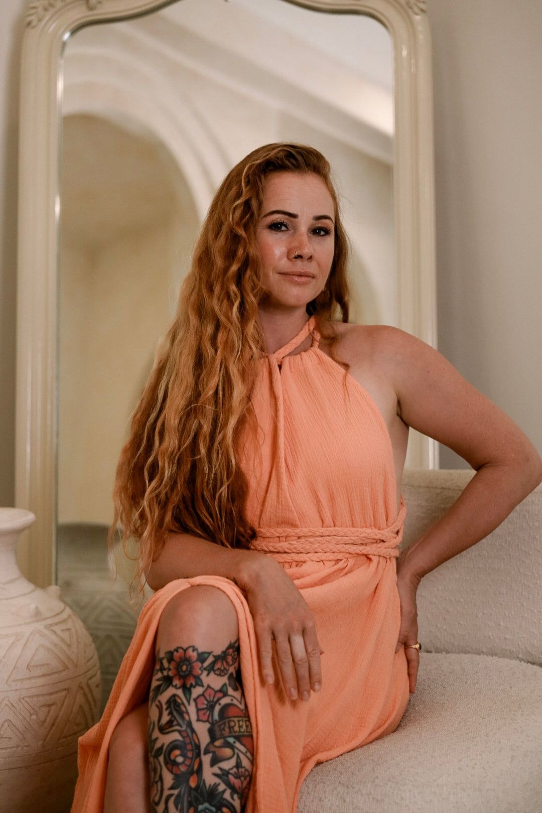 Magdala Dress - Organic Cotton Peach