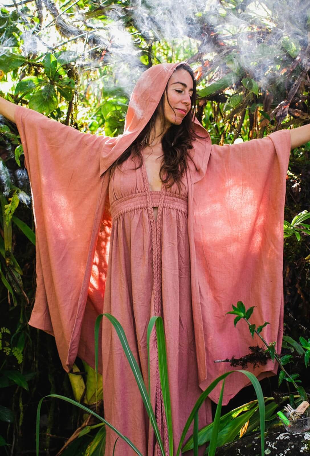 Essene Hood Kimono – Raw Silk Dusky Pink image 0