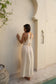 back view of the Delphi Dress — high neck organic crepe cotton dress with side slits