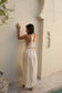 back view of the Delphi Dress — high neck organic crepe cotton dress with side slits