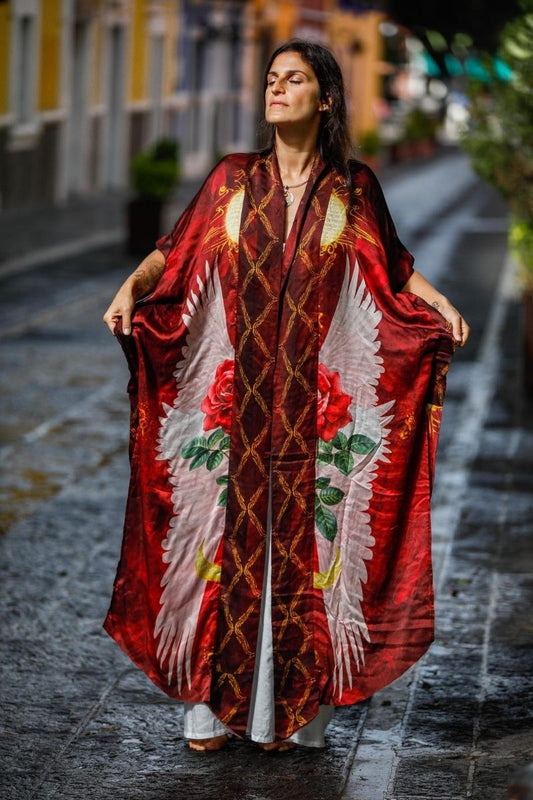 PRE ORDER - Mystic Red Rose Silk Kimono image 0