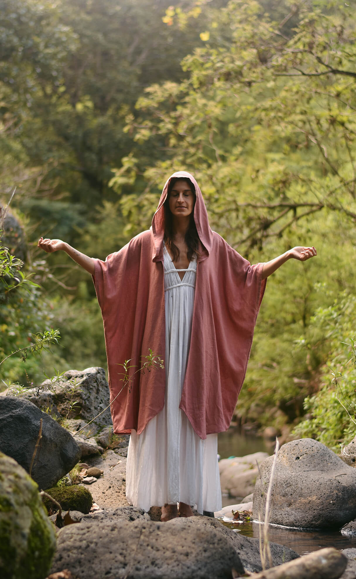 Essene Hood Kimono – Raw Silk Dusky Pink image 1