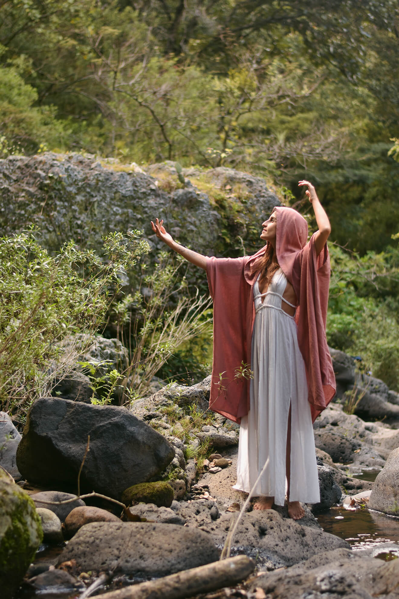 Essene Hood Kimono – Raw Silk Dusky Pink image 3