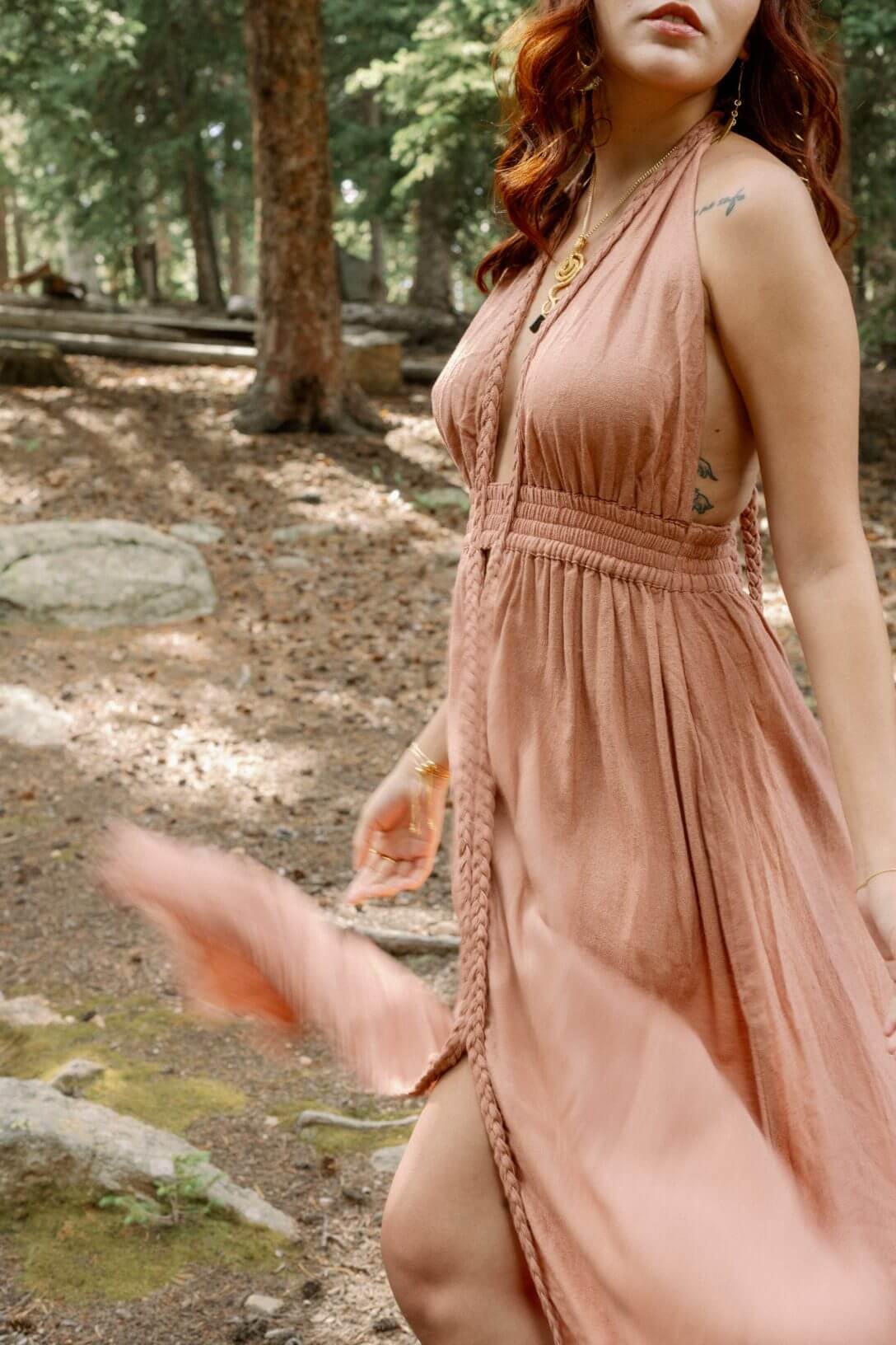 Isis Dress – Raw Silk Dusky Pink - Image 4
